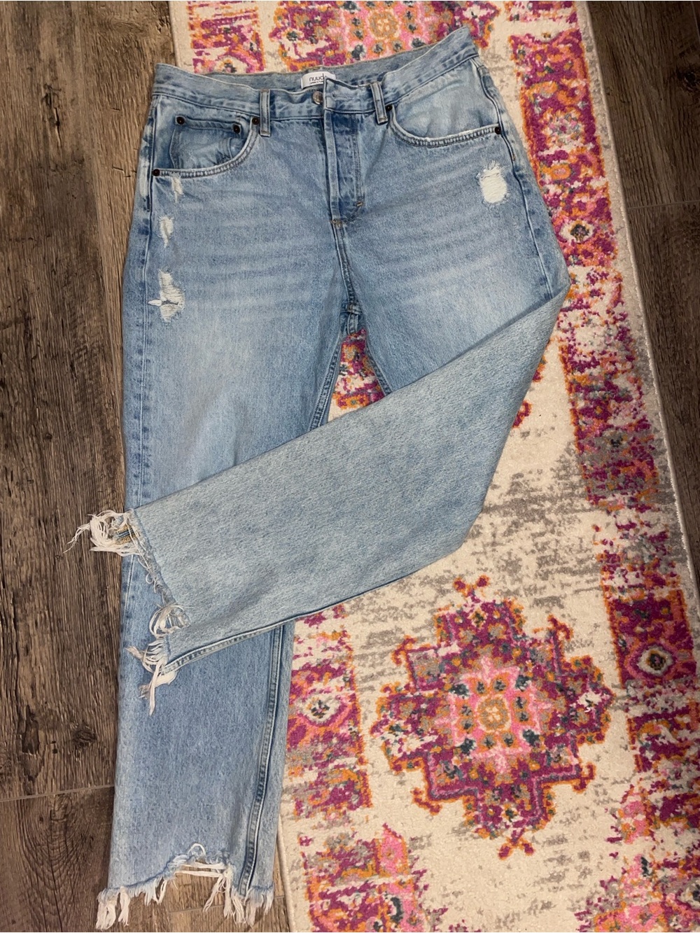 nuuds Light Blue Distressed Straight-Leg Jeans never worn